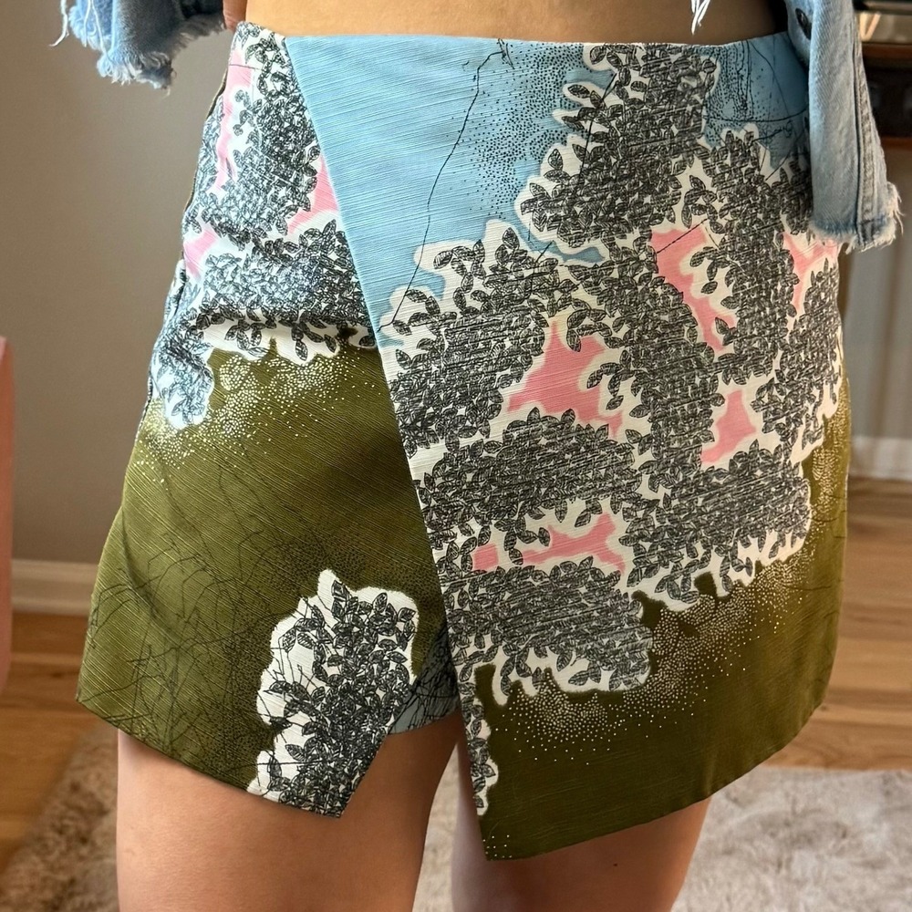 Topshop Skort Floral Print Blue Green Pink Women's Size 10 - Picture 1 of 7